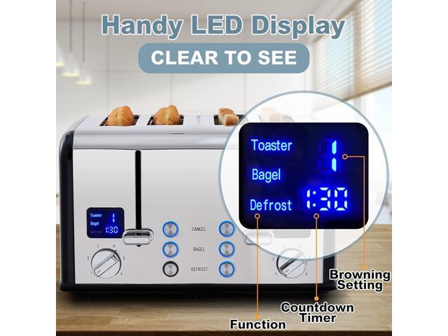 CUSIMAX 4 Slice Toaster, Stainless Steel, Ultra-Clear LED Display & Extra Wide Slots, with Dual Control Panels of 6 Shade Settings,...