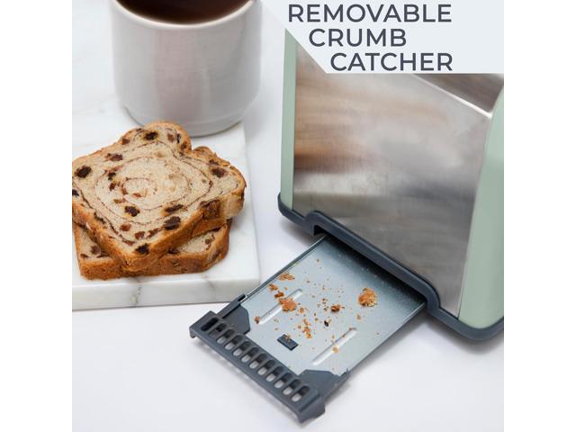 Rae Dunn Toaster, Stainless Steel 2 Slice Square Toaster, Wide Slot with 5 Browning Levels, with Bagel, Defrost and Cancel Options (Sage)