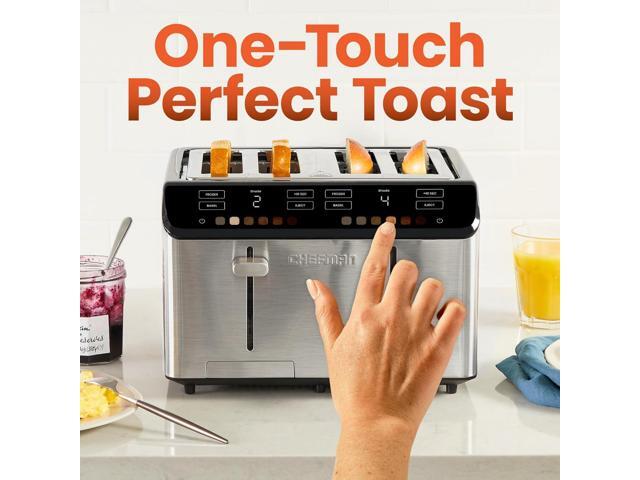 Chefman Smart Touch 4 Slice Digital Toaster, 6 Shade Settings, Touchscreen Bagel Toaster 4 Slice with Extra-Wide Slots, +10 Seconds, Defrost,...