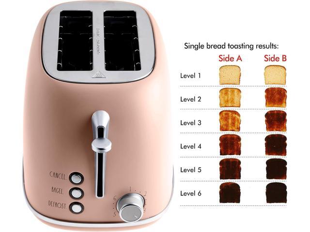 Rae Dunn Retro Rounded Bread Toaster, 2 Slice Stainless Steel Toaster with Removable Crumb Tray, Wide Slot with 6 Browning Levels, Bagel, Defrost...