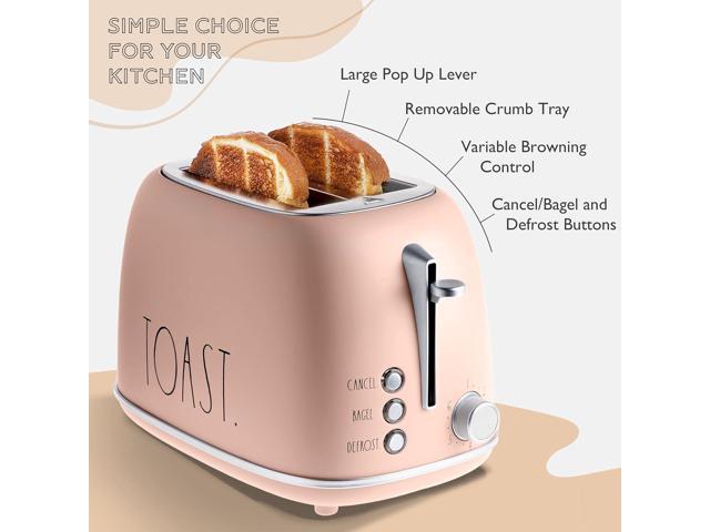 Rae Dunn Retro Rounded Bread Toaster, 2 Slice Stainless Steel Toaster with Removable Crumb Tray, Wide Slot with 6 Browning Levels, Bagel, Defrost...
