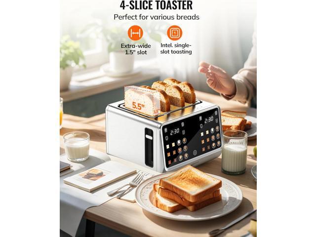 Keenstone Toaster 4 Slice, Digital Smart Toaster with TouchScreen, Dual Control Panel, Single Slot Toasting, Timer, Reheat & Defrost for Bagels,...
