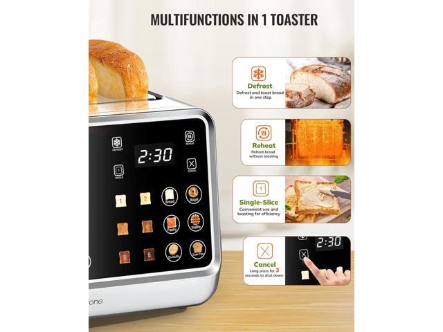 Keenstone Toaster 4 Slice, Digital Smart Toaster with TouchScreen, Dual Control Panel, Single Slot Toasting, Timer, Reheat & Defrost for Bagels,...