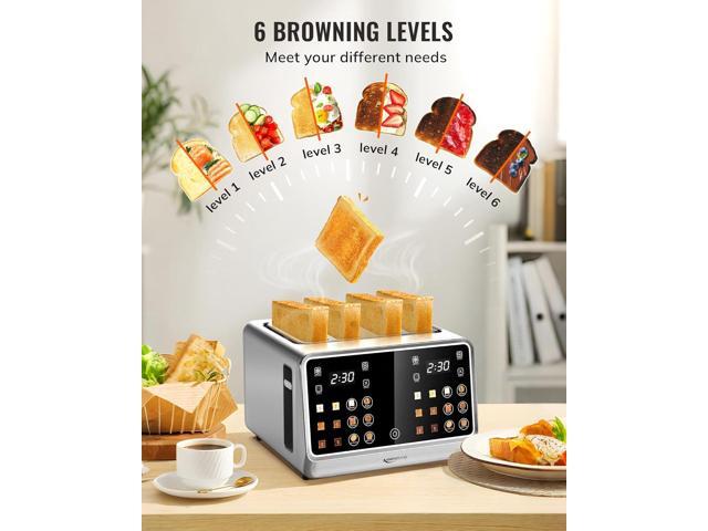 Keenstone Toaster 4 Slice, Digital Smart Toaster with TouchScreen, Dual Control Panel, Single Slot Toasting, Timer, Reheat & Defrost for Bagels,...