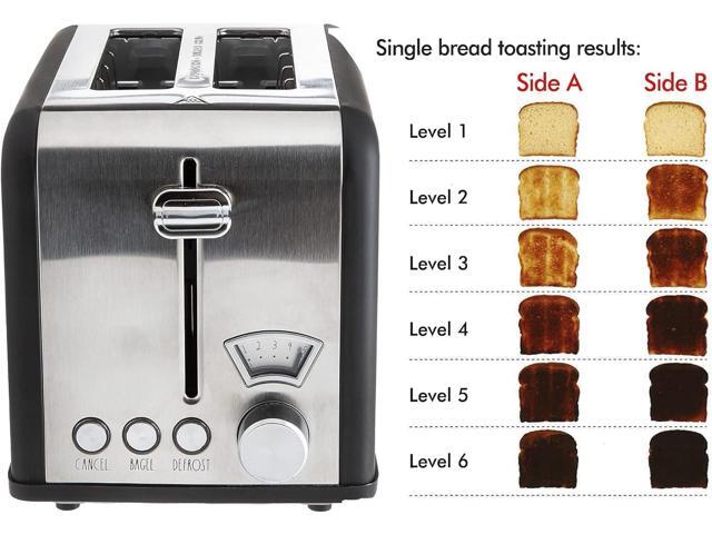 Rae Dunn Toaster, Stainless Steel 2 Slice Square Toaster, Wide Slot with 5 Browning Levels, with Bagel, Defrost and Cancel Options (Black)