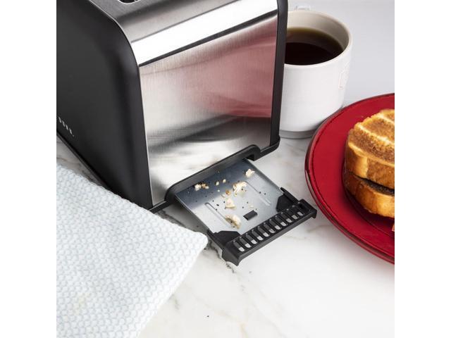 Rae Dunn Toaster, Stainless Steel 2 Slice Square Toaster, Wide Slot with 5 Browning Levels, with Bagel, Defrost and Cancel Options (Black)