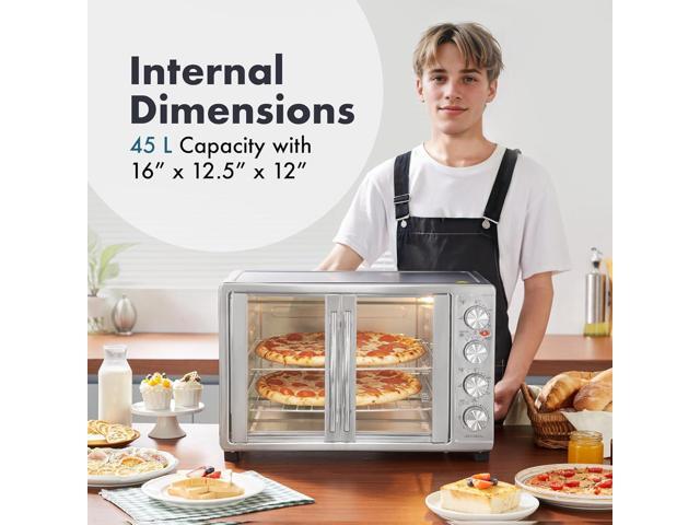 Elite Gourmet ETO-4510M French Door 47.5Qt, 18-Slice Convection Oven 4-Control Knobs, Bake Broil Toast Rotisserie Keep Warm, Includes 2 x 12' Pizza...