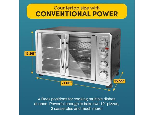 Elite Gourmet ETO-4510M French Door 47.5Qt, 18-Slice Convection Oven 4-Control Knobs, Bake Broil Toast Rotisserie Keep Warm, Includes 2 x 12' Pizza...