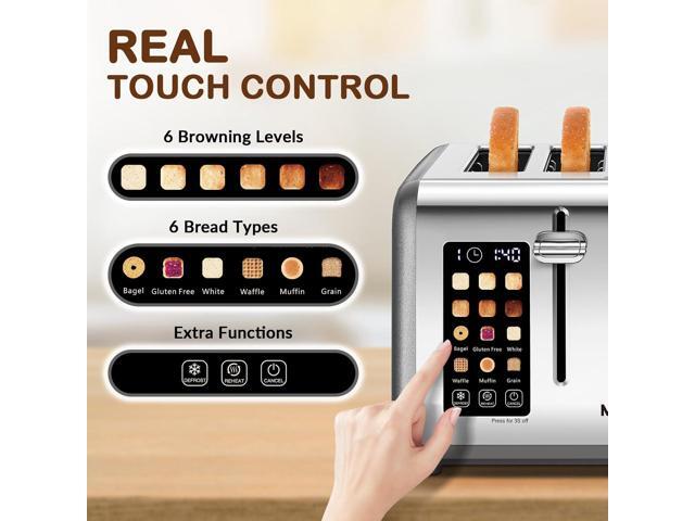 Mecity 4 Slice Toaster with Touch Screen Control, 4 Wide Slots, Stainless Steel Smart Bread Toaster for Bagels, Muffins, Waffles, Dual Control...