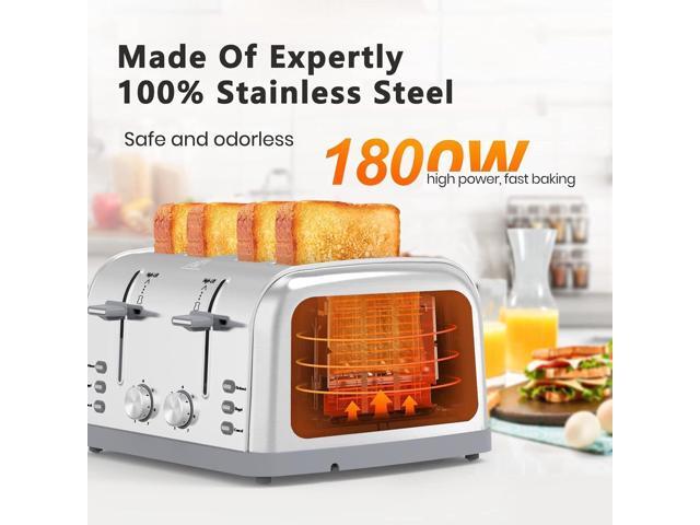 Toaster 4 Slice Retro Stainless Steel,Best Prime 4 Slice Toaster Wide Solt with 7 Shade Settings, Perfect for Waffles, Bagels and More Lainsten T-527