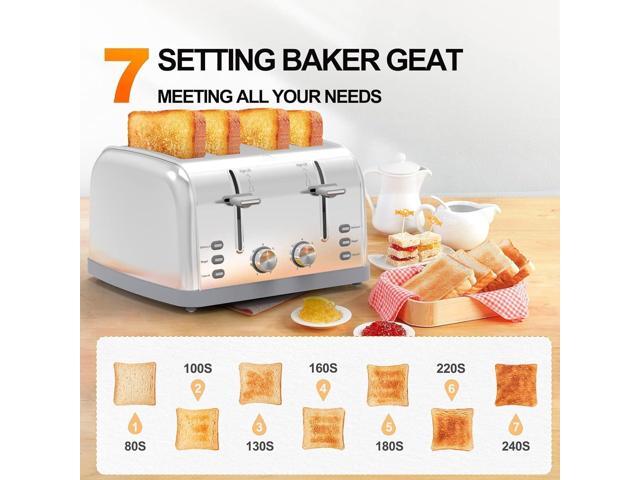 Toaster 4 Slice Retro Stainless Steel,Best Prime 4 Slice Toaster Wide Solt with 7 Shade Settings, Perfect for Waffles, Bagels and More Lainsten T-527