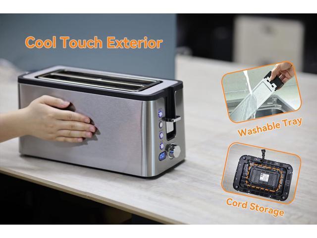 Mecity 4 Slice Toaster, Long Slot Toaster With Countdown Timer, Bagel/Defrost/Reheat/Cancel Functions,Warming Rack, Removable Tray, 6 Browning...