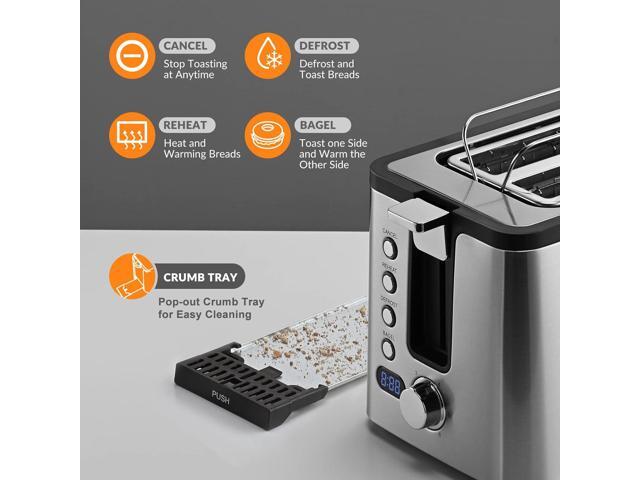 Mecity 4 Slice Toaster, Long Slot Toaster With Countdown Timer, Bagel/Defrost/Reheat/Cancel Functions,Warming Rack, Removable Tray, 6 Browning...