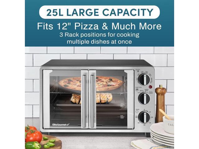 Elite Gourmet ETO2530M Double French Door Countertop Toaster Oven, Bake, Broil, Toast, Keep Warm, Fits 12' pizza, 25L capacity, Stainless Steel &...