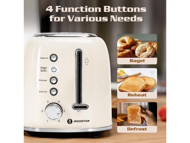 Aigostar Toaster 2 Slice, Retro Extra-Wide Slot Toasters Best Rated Prime for Toasting Bagels, Breads, Waffles & More, Cancel, Defrost & 6...