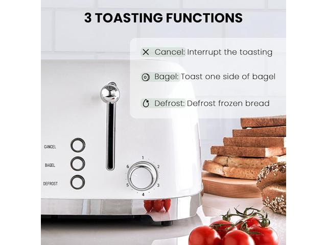 4 Slice Toaster Retro Stainless Steel with Bagel Defrost Cancel Function, 6 Browning Settings, Extre Wide Slot and Removable Crumb Tray, White, ST033