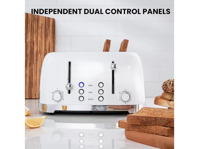 4 Slice Toaster Retro Stainless Steel with Bagel Defrost Cancel Function, 6 Browning Settings, Extre Wide Slot and Removable Crumb Tray, White, ST033