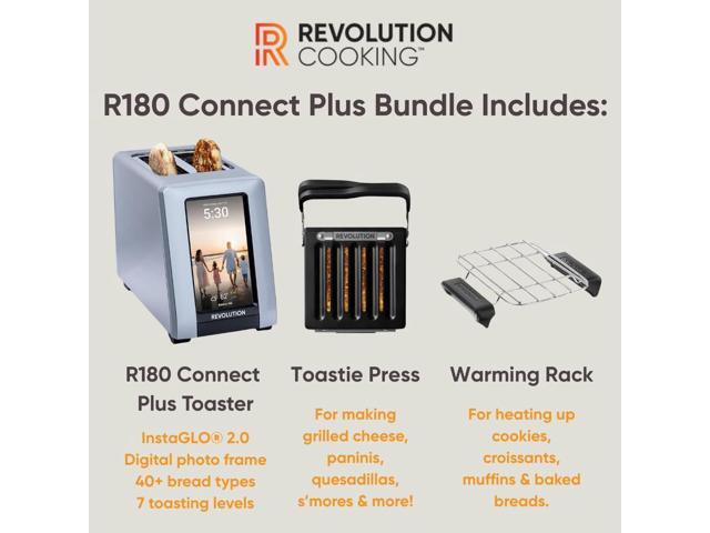 Revolution R180 Connect Plus Smart Toaster Bundle with Toastie Press & Warming Rack Touchscreen, 2-Slice Wide Slot, InstaGLO 2.0 Tech, Digital...