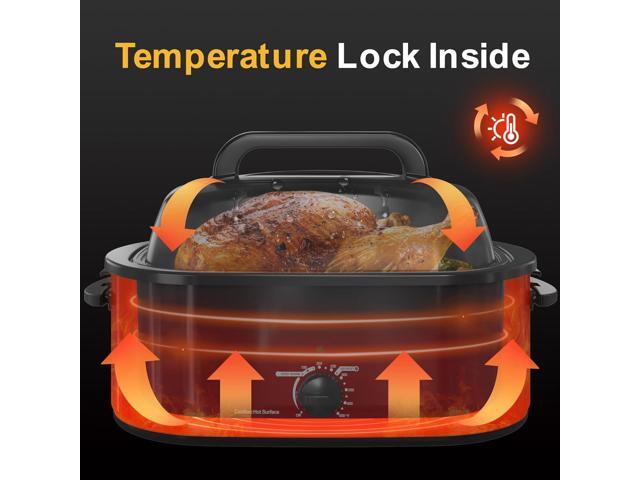 26QT Electric Roaster Oven, Electric Turkey Roaster with Viewing & Self-basting Lid, Stainless Steel Turkey Roaster Oven, RED