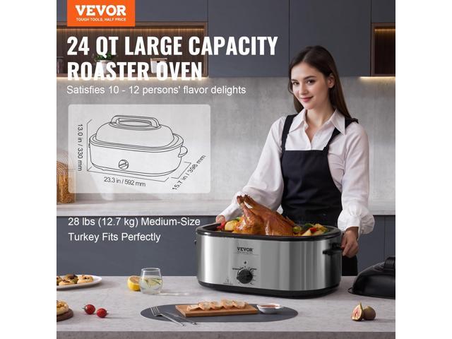 VEVOR Electric Roaster Oven, 24 QT Turkey Roaster Oven with Self-Basting Lid, 1450W Roaster Oven with Defrost & Warm Function, Adjustable Temp,...