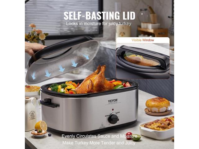 VEVOR Electric Roaster Oven, 24 QT Turkey Roaster Oven with Self-Basting Lid, 1450W Roaster Oven with Defrost & Warm Function, Adjustable Temp,...