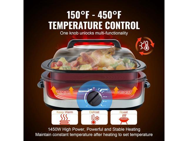 VEVOR Electric Roaster Oven, 24 QT Turkey Roaster Oven with Self-Basting Lid, 1450W Roaster Oven with Defrost & Warm Function, Adjustable Temp,...