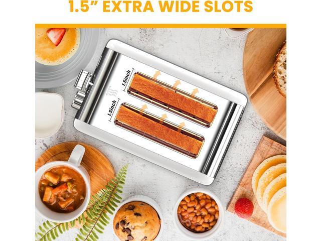 Simple Deluxe 2-Slice Toaster, Stainless Steel Toaster, 6 Browning Setting and 3 Function, Extra Wide Slot & Removable Crumb Tray, for Bread &...
