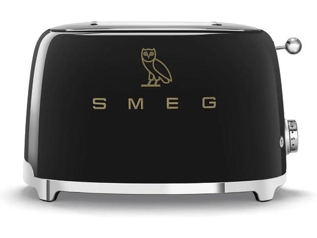 Smeg 2-Slice Toaster, Stainless Steel, OVO Collection, Two Slice Toaster with 6 Presets and Removable Crumb Tray (Glossy Black)
