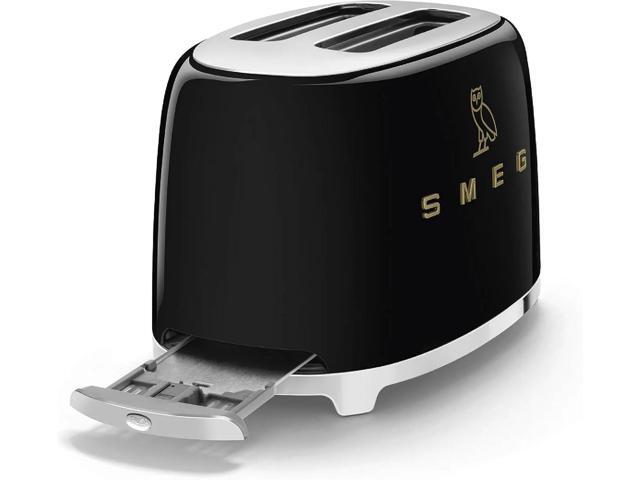 Smeg 2-Slice Toaster, Stainless Steel, OVO Collection, Two Slice Toaster with 6 Presets and Removable Crumb Tray (Glossy Black)