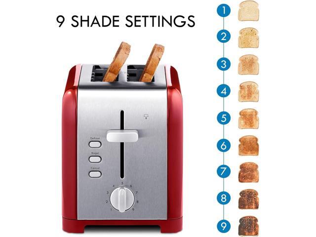 Koolatron Kenmore 2-Slice Toaster, Stainless Steel, Red and Silver, with Extra Wide Slots, Self-Adjusting Bread Guides, Defrost, Bagel and...