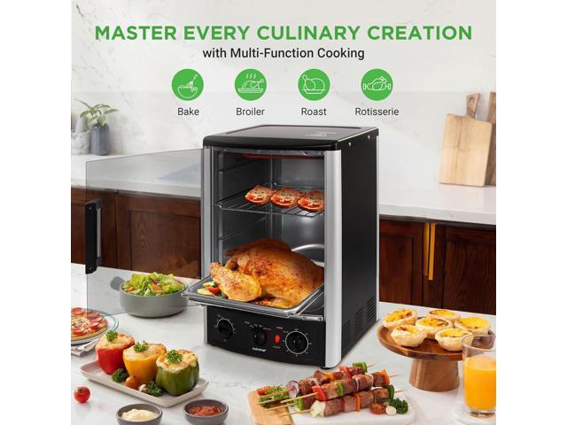 Nutrichef Vertical Countertop Oven with Rotisserie, Bake, Broil, & Kebab Rack Functions - Adjustable Settings - 2 Shelves - 1500W - Thanksgiving...
