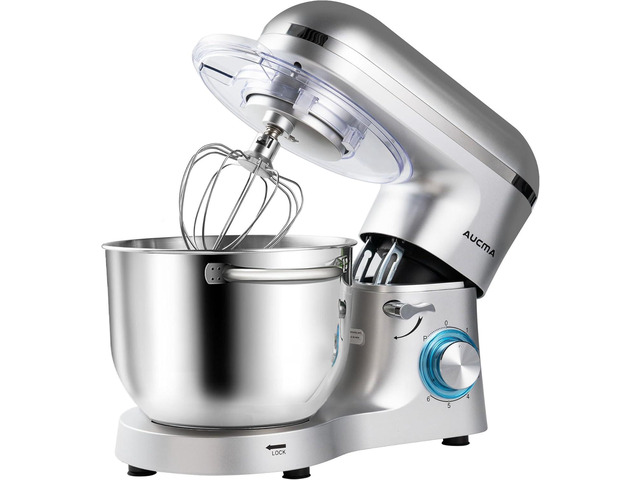 Aucma Stand Mixer,6.5-QT 660W 6-Speed Tilt-Head Food Mixer, Kitchen Electric Mixer with Dough Hook, Wire Whip & Beater (6.5QT, Silver)