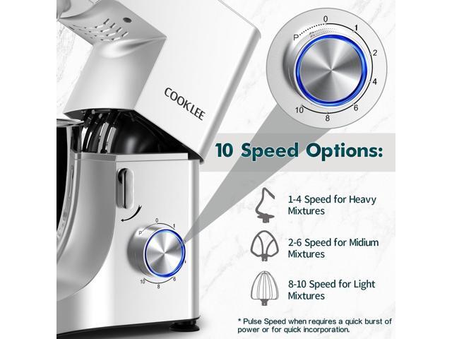 COOKLEE Stand Mixer, 9.5 Qt. 660W 10-Speed Electric Kitchen Mixer with Dishwasher-Safe Dough Hooks, Flat Beaters, Wire Whip & Pouring Shield...