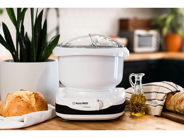 NutriMill Artiste Kitchen Electric Stand Mixer 500 Watt 6.5 Quart Bowl with Dough Hook & Wire Whips (Black Trim)