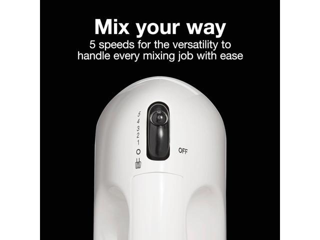 Proctor Silex Easy Mix 5-Speed Electric Hand Mixer with Bowl Rest, Compact and Lightweight, 100 Watts of Peak Power, White (62515PS)
