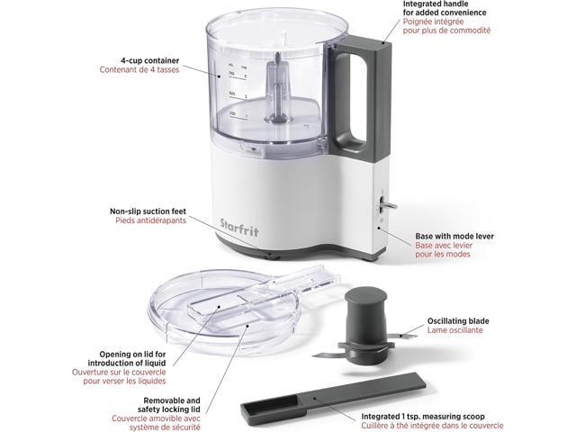 Starfrit Electric Oscillating Food Processor - 4 Cups - Measuring Spoon - High, Low & Pulse Modes - 300W