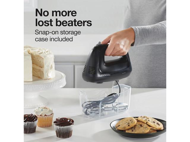 Proctor Silex Easy Mix 5-Speed Electric Hand Mixer with Bowl Rest, Compact and Lightweight, 215 Watts of Peak Power, Storage Case, Black (62512)