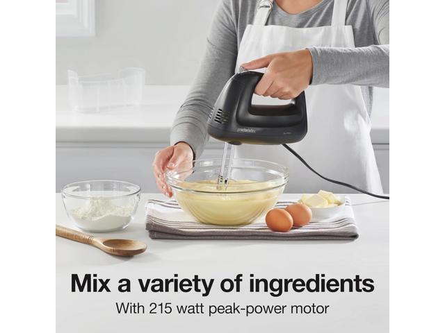 Proctor Silex Easy Mix 5-Speed Electric Hand Mixer with Bowl Rest, Compact and Lightweight, 215 Watts of Peak Power, Storage Case, Black (62512)