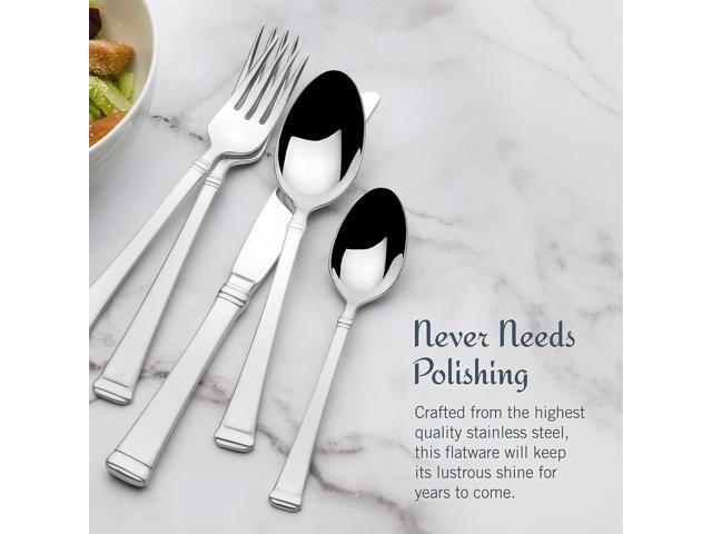 Mikasa Harmony 65-Piece Flatware Set for 12, 18/10 Stainless Steel Silverware with Forks, Knives, Spoons, and Serving Utensils, Elegant Design