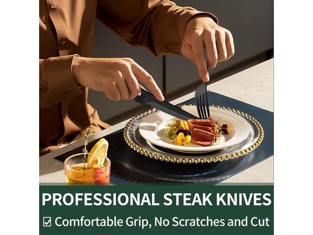 24-Piece Black Silverware Set with Steak Knives, Black Flatware Set for 4, Food-Grade Stainless Steel Tableware Cutlery Set, Mirror Finished...