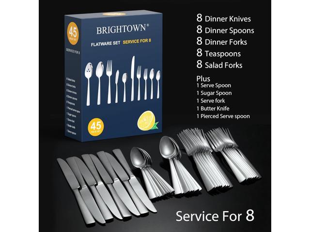 45-Piece Silverware Set Flatware Cutlery Set Service for 8, Durable Stainless Steel Tableware in Ergonomic Design Size and Weight, Kitchen Utensil...