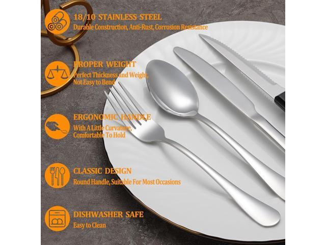 24 Pcs Silverware Set with Steak Knives Service for 4,Stainless Steel Flatware Set,Mirror Polished Cutlery Utensil Set,Home Kitchen Eating...