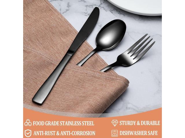 20 Pcs Black Silverware Set, Food-Grade Stainless Steel Flatware Set for 4, Square Cutlery Set, Mirror Polished Tableware Eating Utensils Set for...