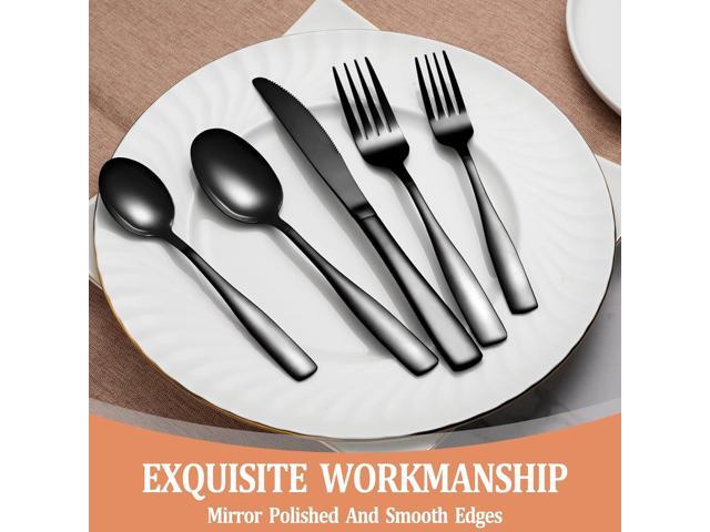 20 Pcs Black Silverware Set, Food-Grade Stainless Steel Flatware Set for 4, Square Cutlery Set, Mirror Polished Tableware Eating Utensils Set for...
