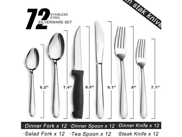 Pleafind 72-Pieces Silverware Set for 12, Flatware Set with Steak Knives, Stainless Steel Cutlery Set, Include Forks Spoons and Knives Set,...