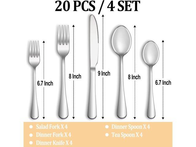 20 Piece Silverware Set Service for 4,Premium Stainless Steel Flatware Set,Mirror Polished Cutlery Utensil Set,Durable Home Kitchen Eating...