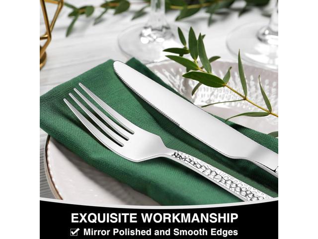 Hammered Silverware Set, 40-Piece Stainless Steel Square Flatware Set for 8, Food-Grade Tableware Cutlery Set, Utensil Sets for Home Restaurant,...