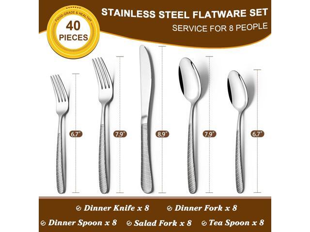 40-Piece Hammered Silverware Set, Deedro Stainless Steel Heavy Duty Flatware Set for 8, Food-Grade Tableware Cutlery Set, Utensil Sets for Home...