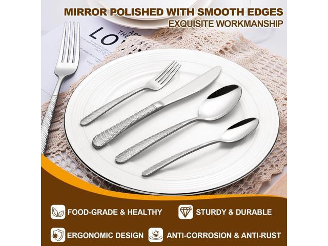 40-Piece Hammered Silverware Set, Deedro Stainless Steel Heavy Duty Flatware Set for 8, Food-Grade Tableware Cutlery Set, Utensil Sets for Home...