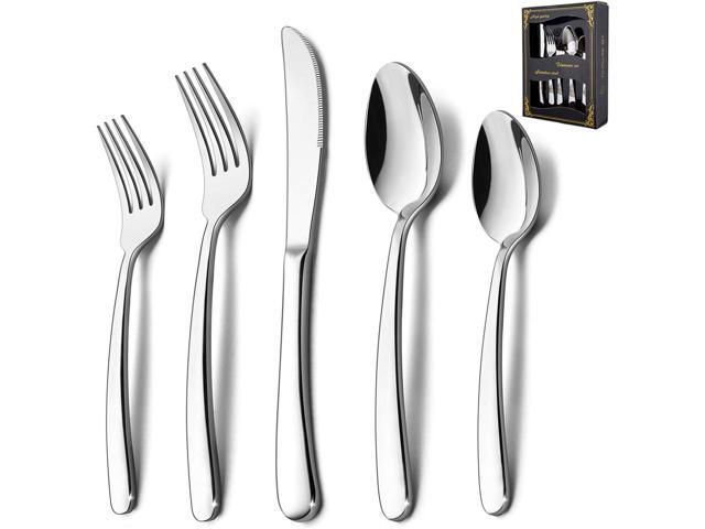 HaWare Heavy Duty Silverware Set, 40-Piece Stainless Steel Flatware Cutlery for 8, Modern & Elegant Design Includes Knives/Forks/Spoons, Mirror...